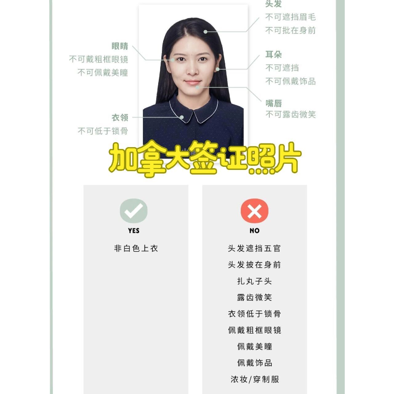 加拿大签证电子照片要求 加拿大签证照片尺寸要求:本人近期正面免冠白