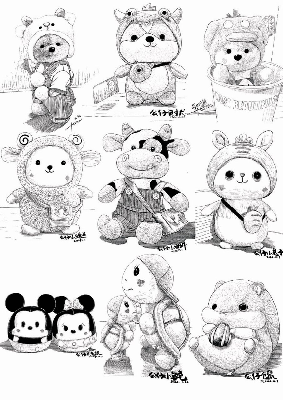 毛绒玩具写生合集一:写生线描速写素材分享 可爱的毛绒玩具写生步骤图