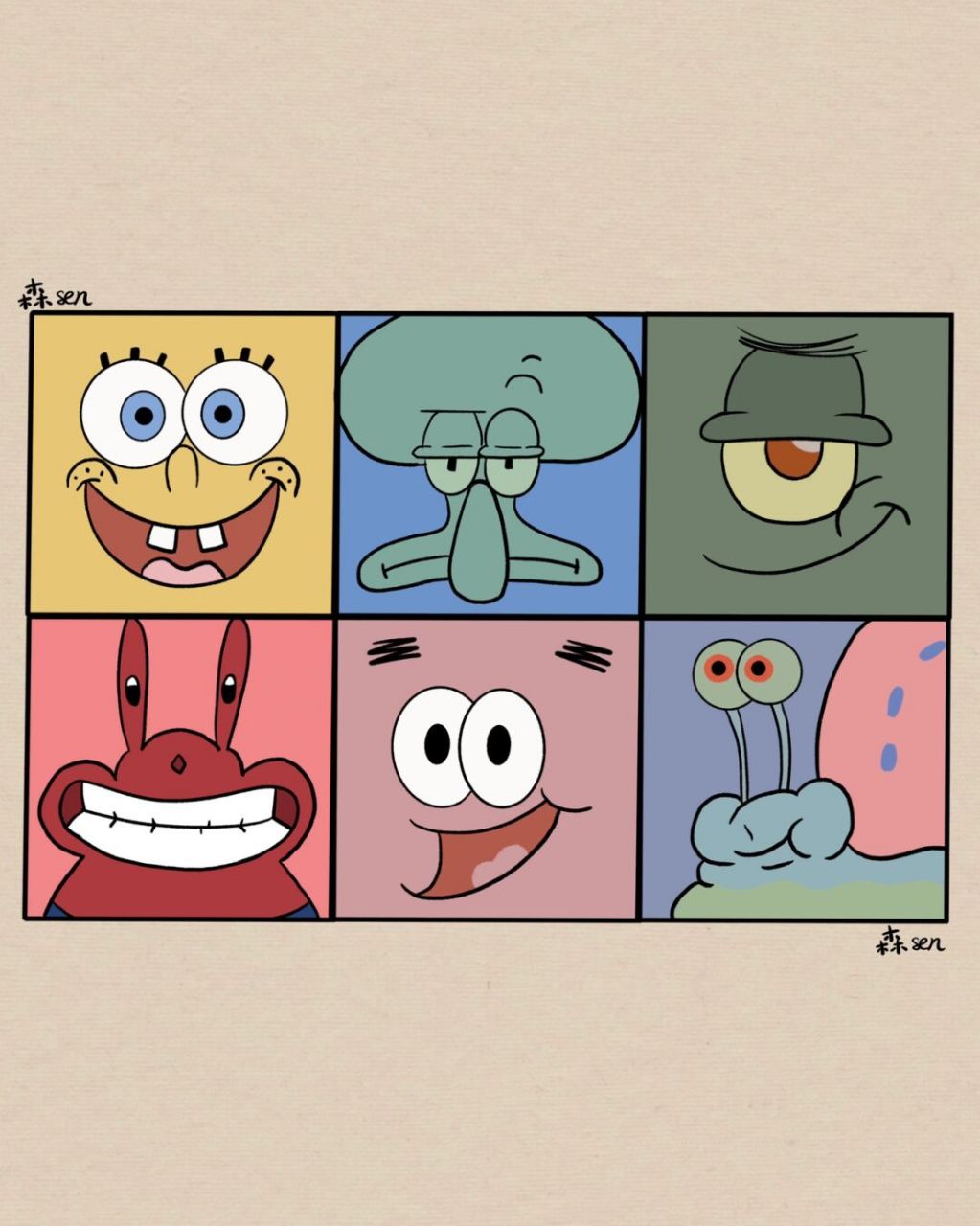 海绵宝宝六宫格简笔画|附过程 07海绵宝宝简笔画,当ipad壁纸也很