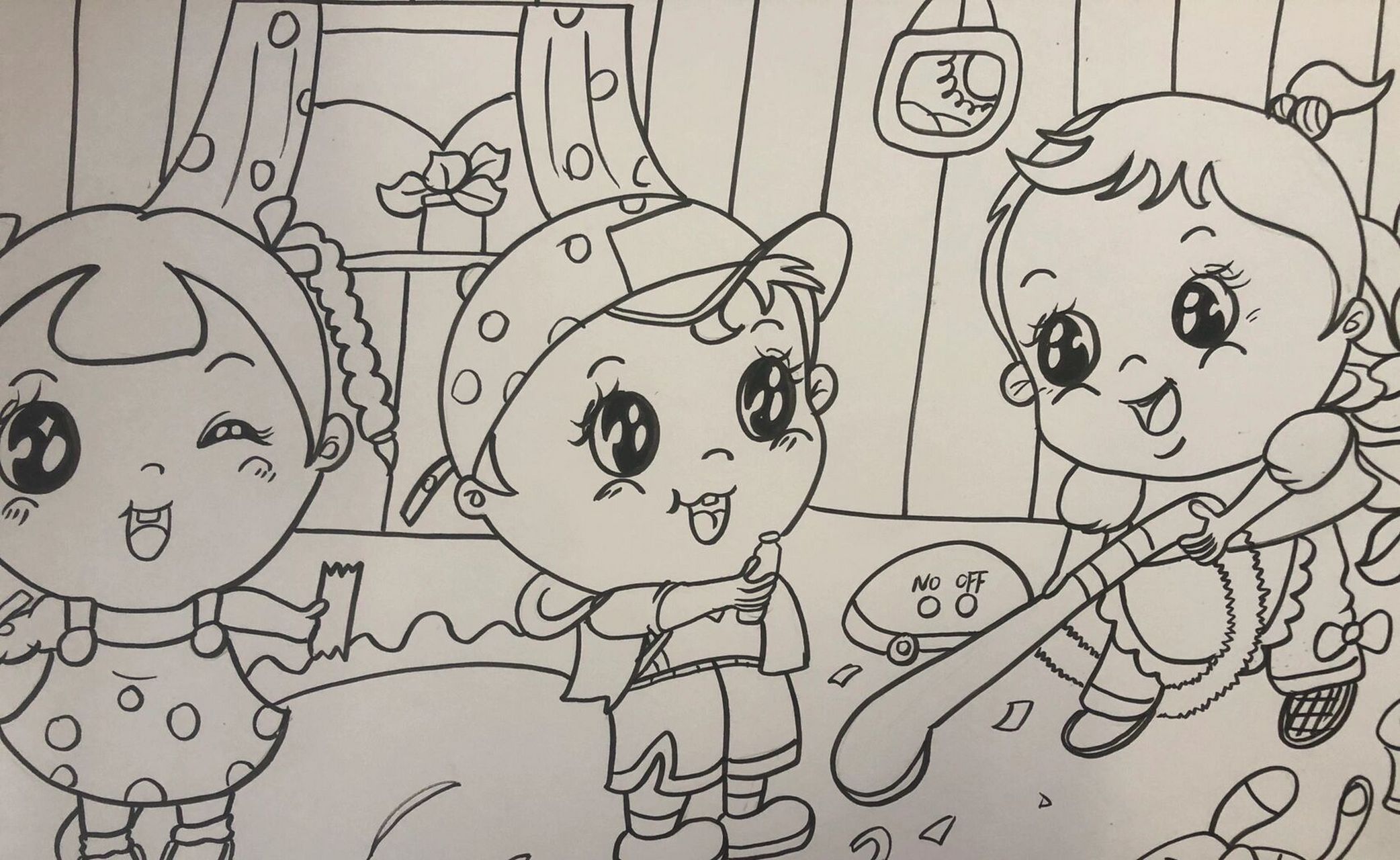 儿童主题画《打扫卫生》