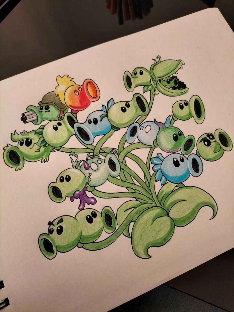植物大战僵尸绘画豌豆家族的融合