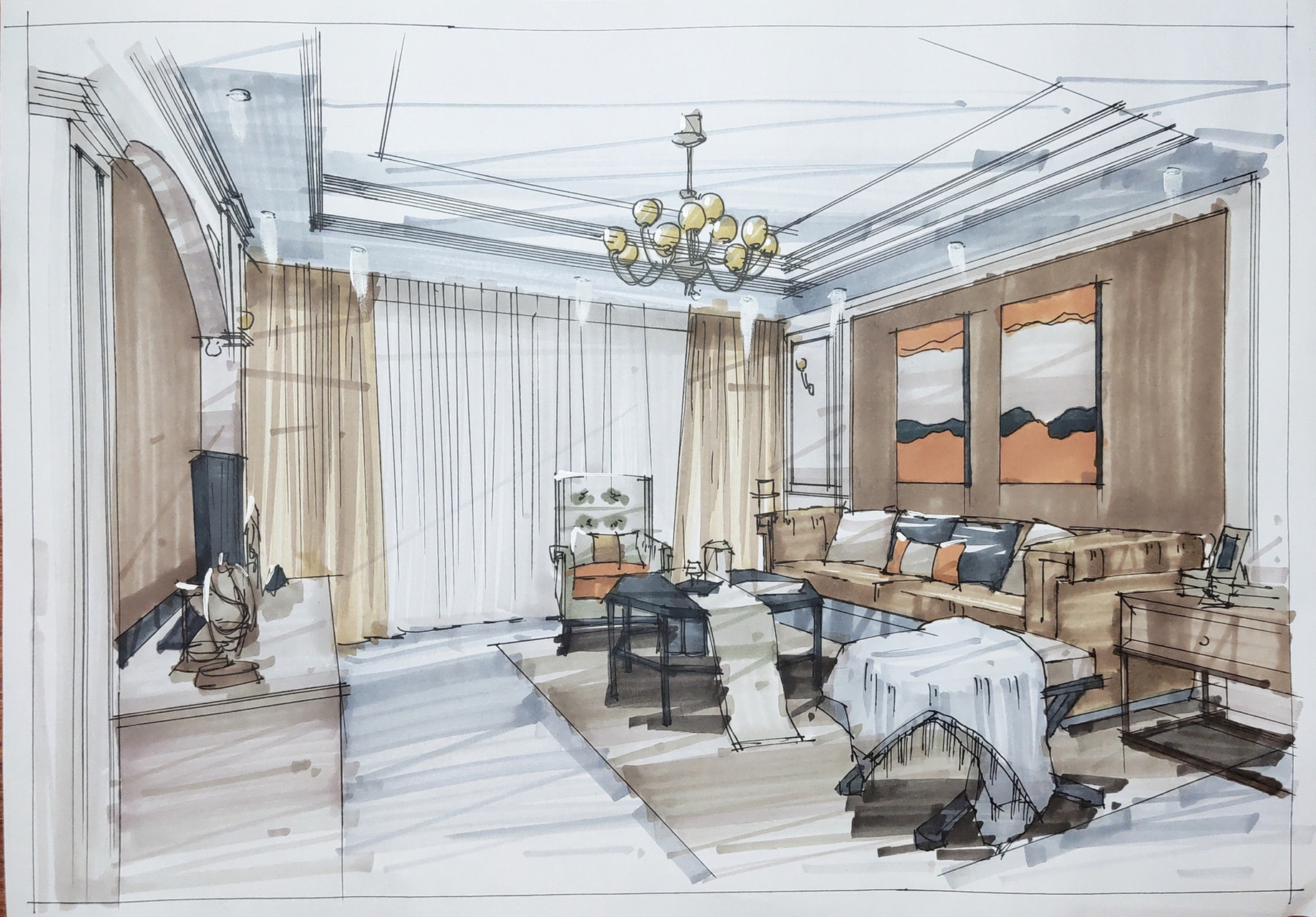 「手绘篇」室内设计效果图手绘1-4 图为室内设计效果图手绘 原图对比