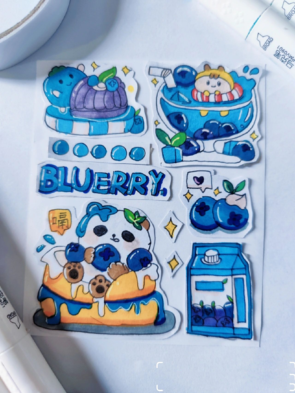 自制奶盖熊蓝色系贴纸 画的不好勿喷