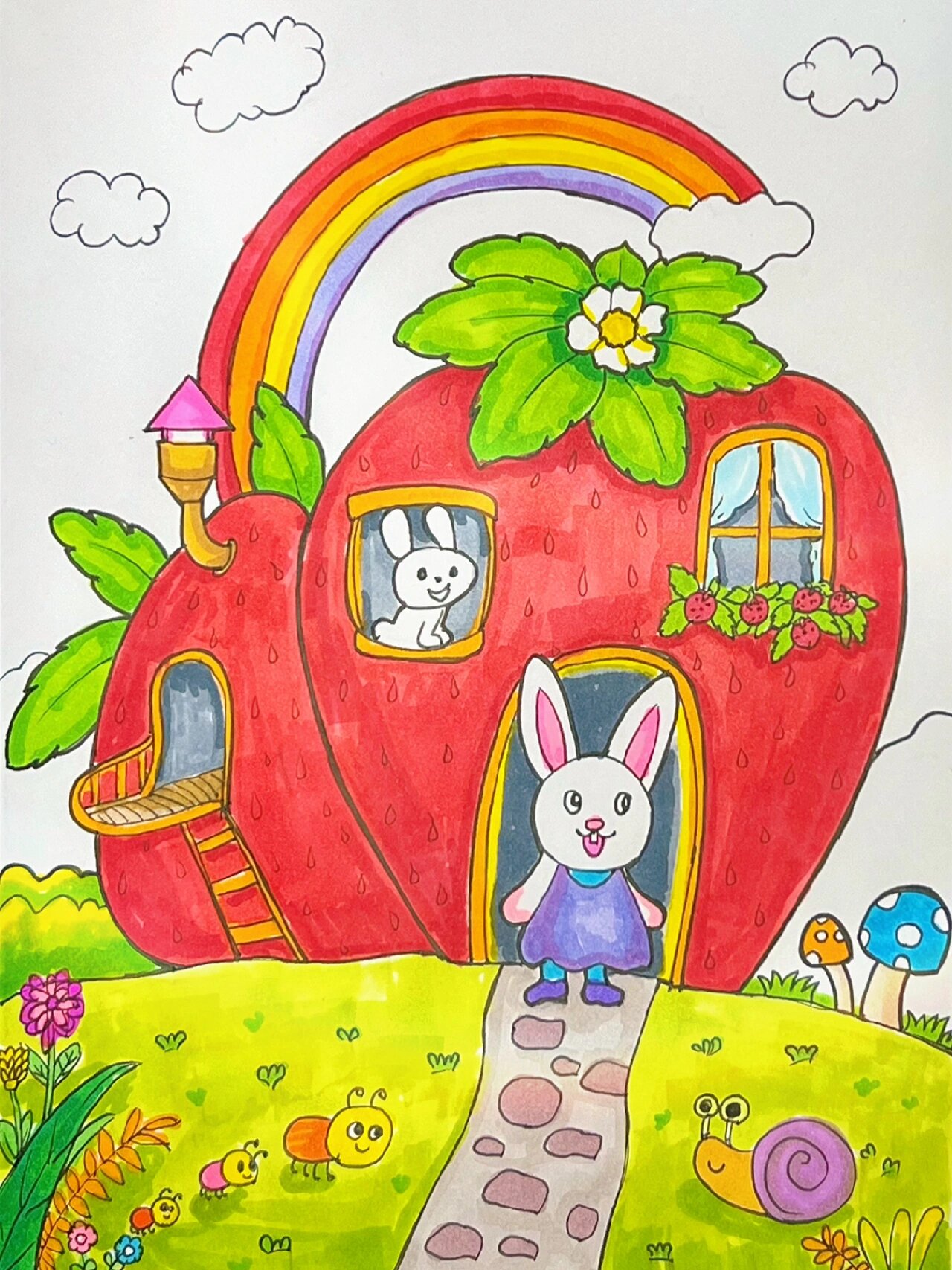 儿童画|草莓房子