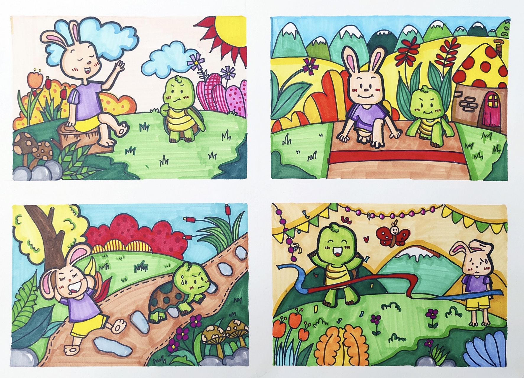 幼师考编儿童画 |龟兔赛跑故事配画 幼师考编绘画 教师资格证 故事配