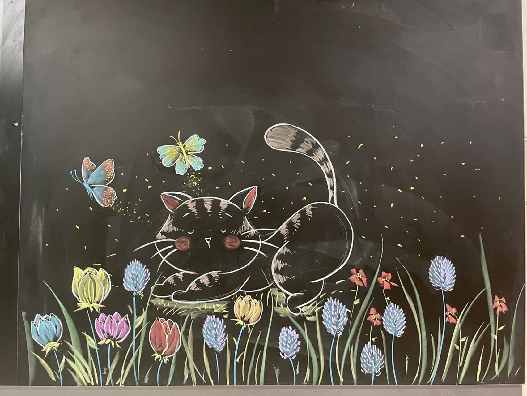 你闻到了吗 已经有了春的味道#黑板报# #黑板报素材# #粉笔画# #猫