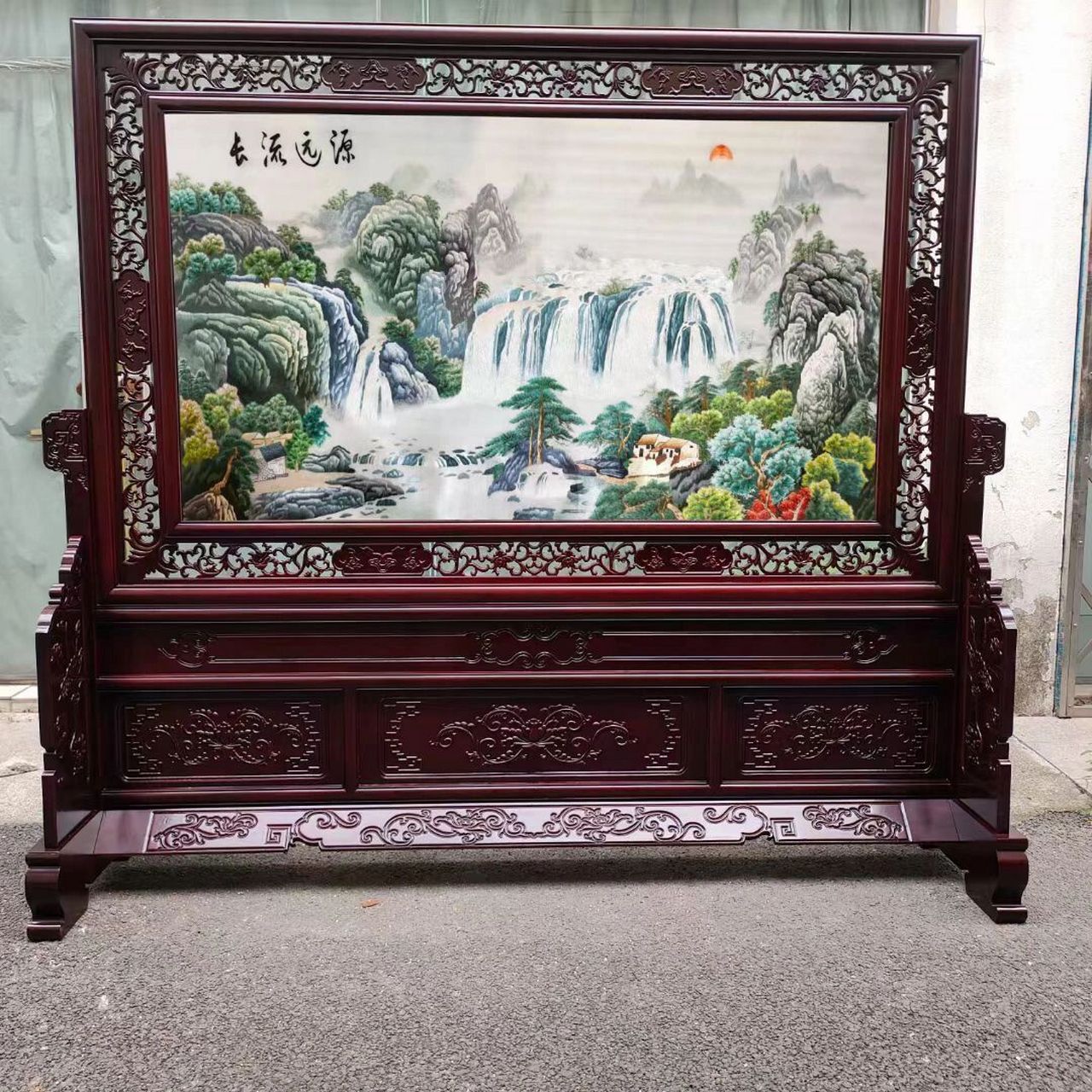 苏绣屏风双面手工刺绣地屏 双面绣地屏 67绣片尺寸90x160 67外框