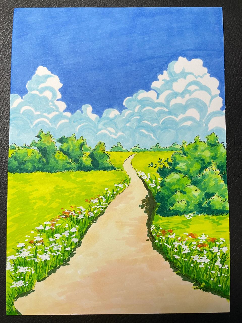 马克笔手绘,风景画 今天来一幅简单的风景画,大家一起画起来呀