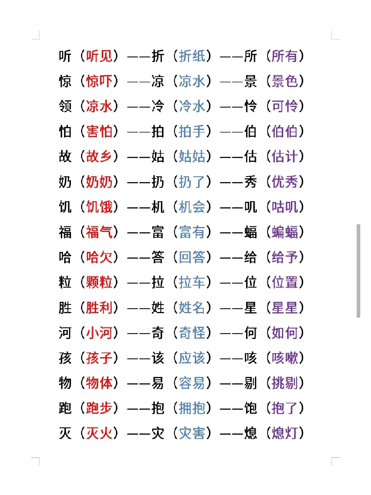 二年级语文换偏旁变新字组词