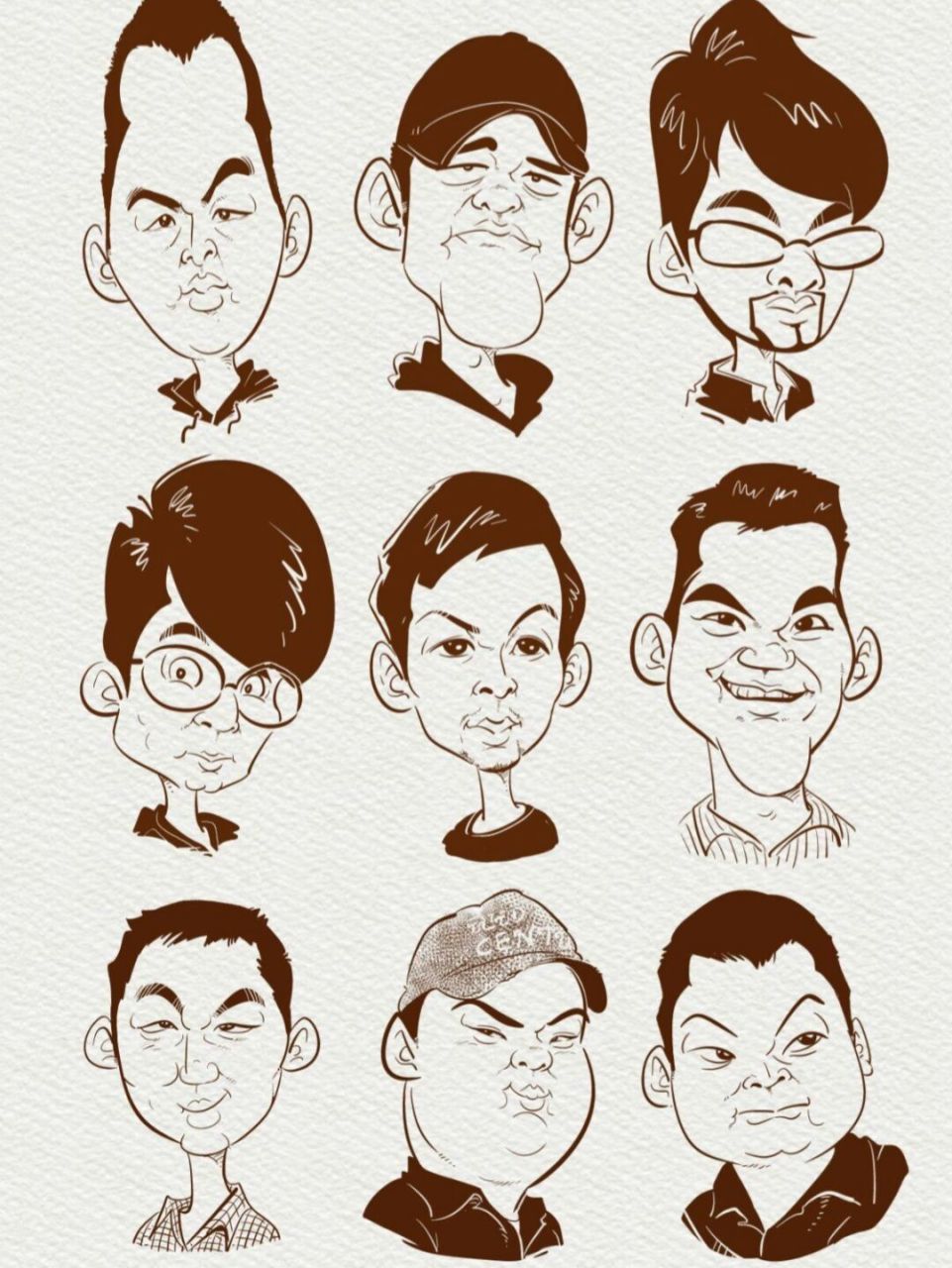 一组黑白人物漫画肖像稿(左右翻) #小4漫画# #原创漫画