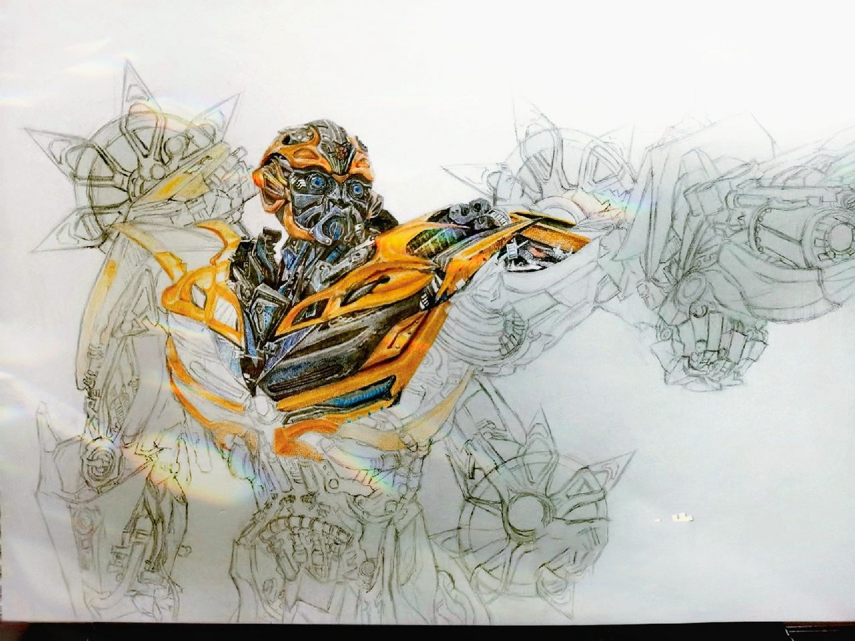 (彩铅绘画) 大黄蜂是变形金刚中我最喜欢的机器人之一,不仅仅是因为他