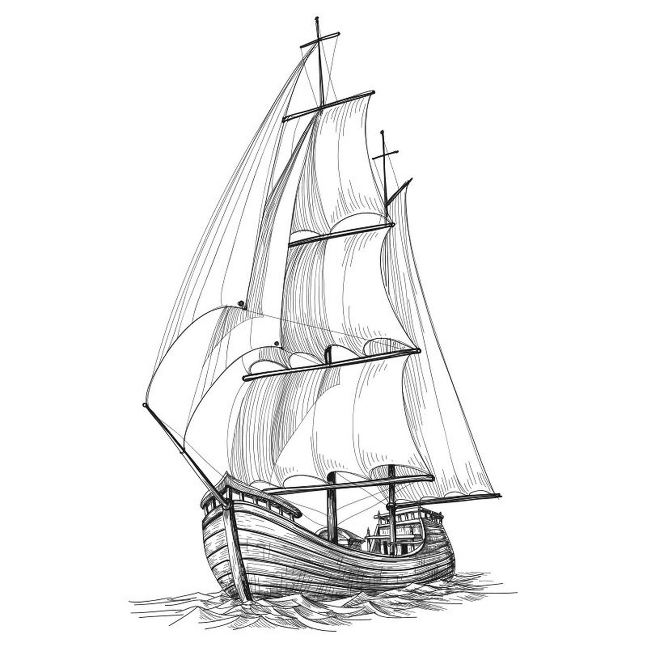 手绘海上帆船7715|9015见者好运一帆风顺!