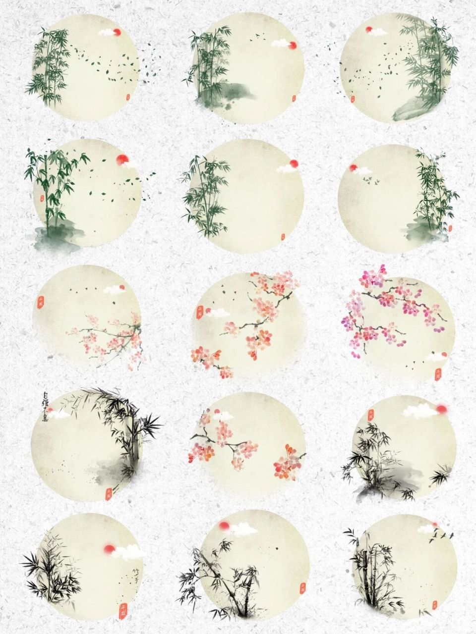 97素材库|古风水墨梅花竹子免抠png素材 09古风两大植物体系梅花