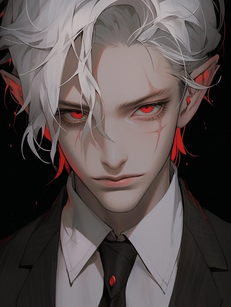 银发红眼恶魔男头像