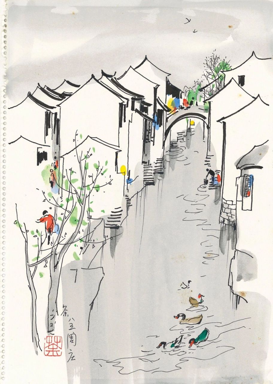 古风插画风景 简笔画图片