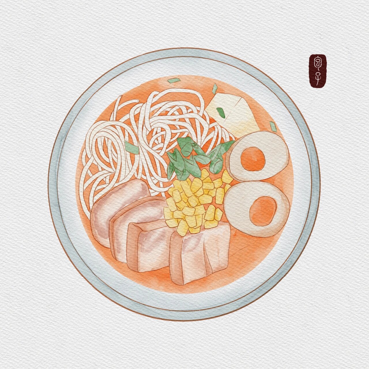 ipad水彩美食|牛肉面(步骤77线稿