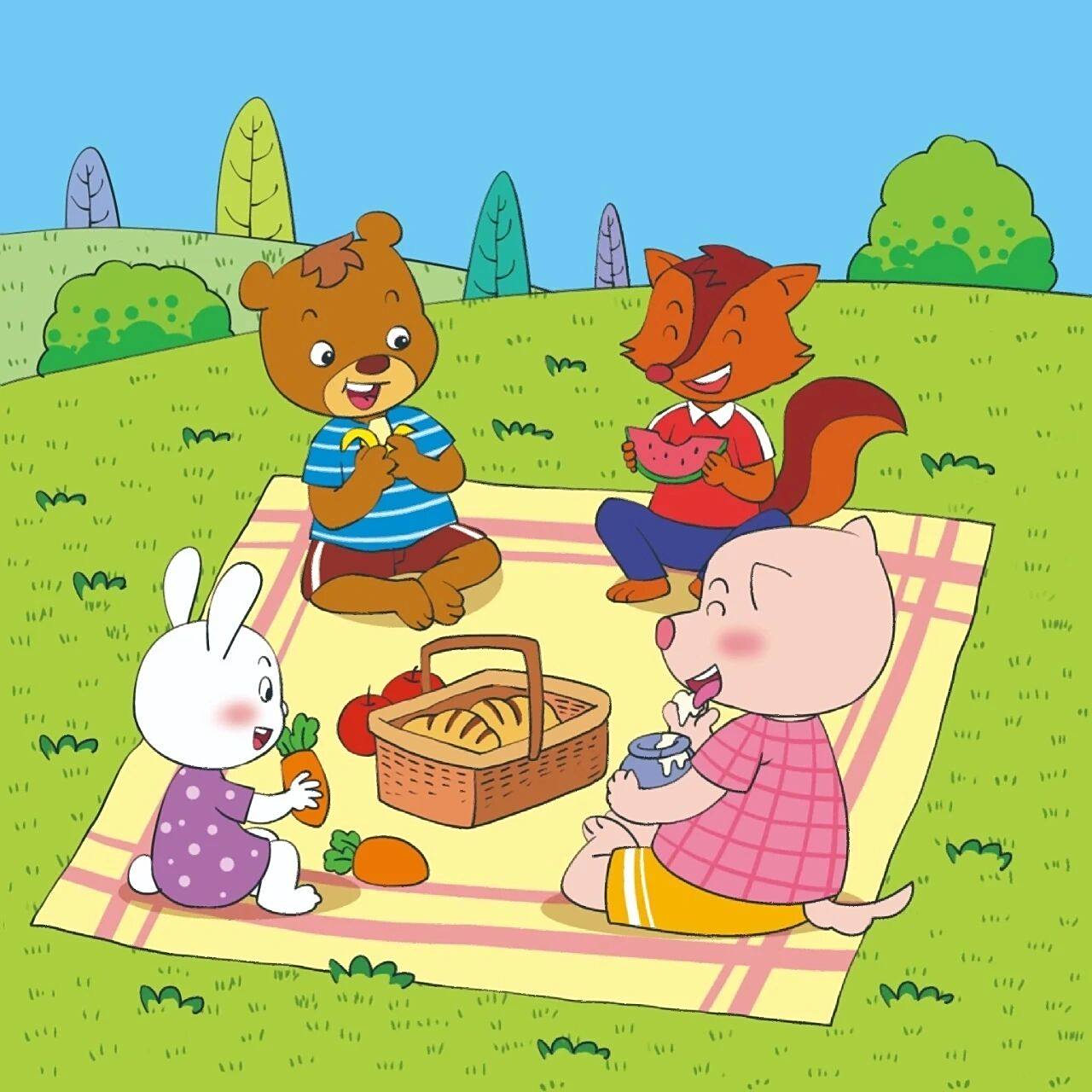 看图写话《快乐野餐》 快乐野餐 春日的一天,草地上暖洋洋的,花香阵阵