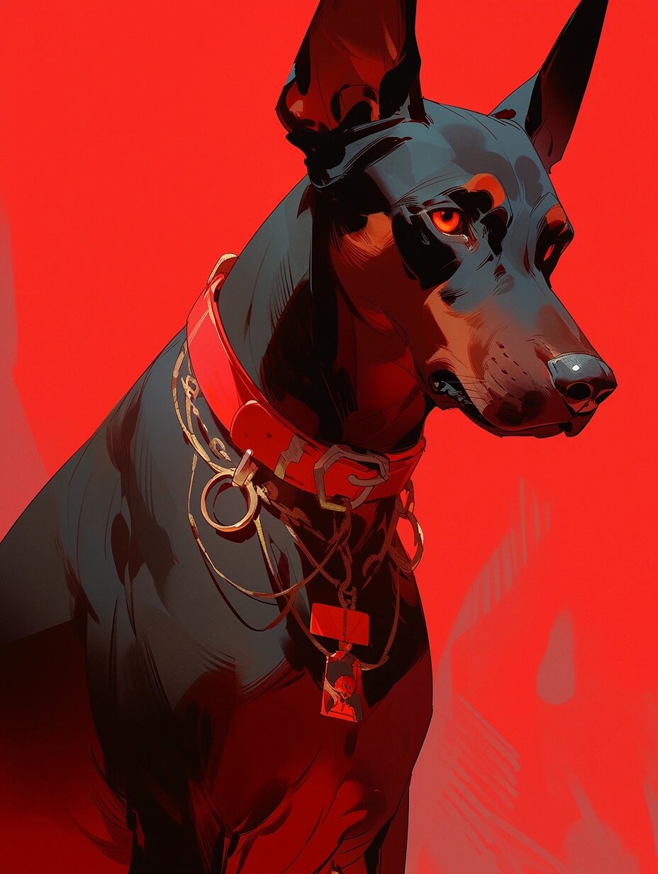 杜宾犬配红色背景给我帅没了