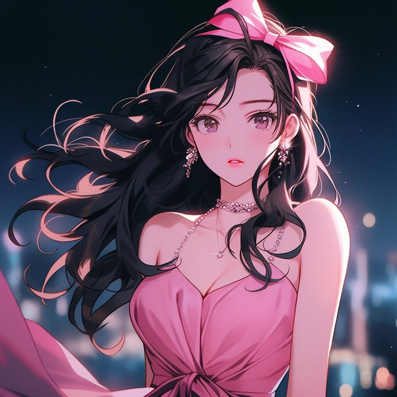 蜜桃可爱美少女头像/粉色系 城市夜晚灯光背景!