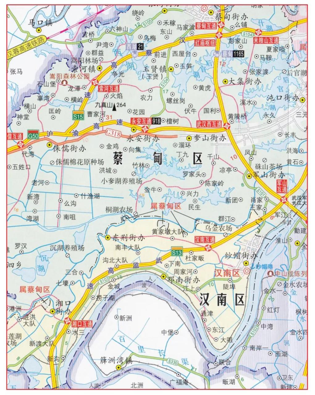 武汉市蔡甸区有5块小飞地在汉南区境内,这两个区以河为界,那条河叫