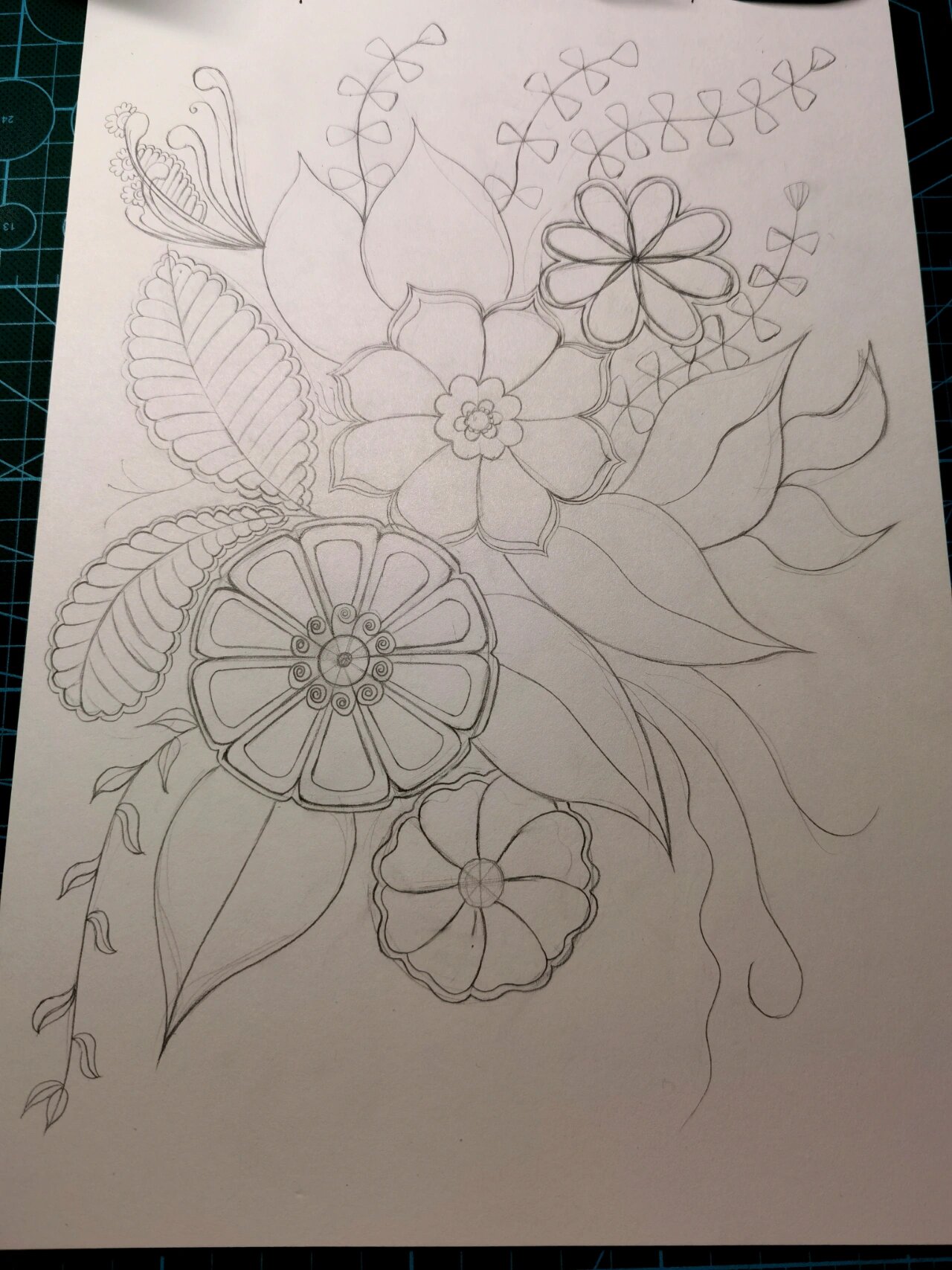 黑白线描画 繁花 花卉装饰画