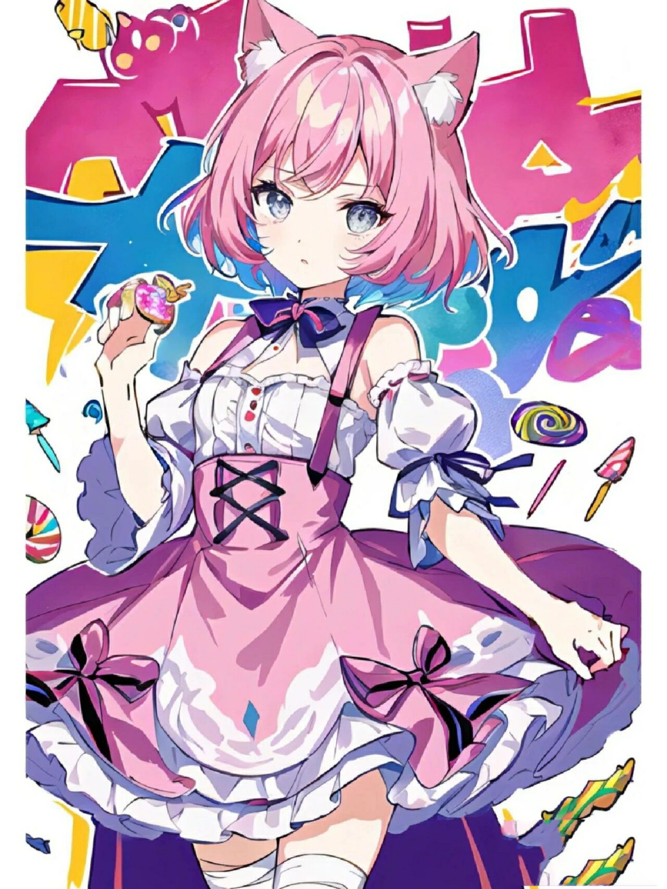 半身动漫人物分享 粉紫色调的好好看,不同颜色的撞色.