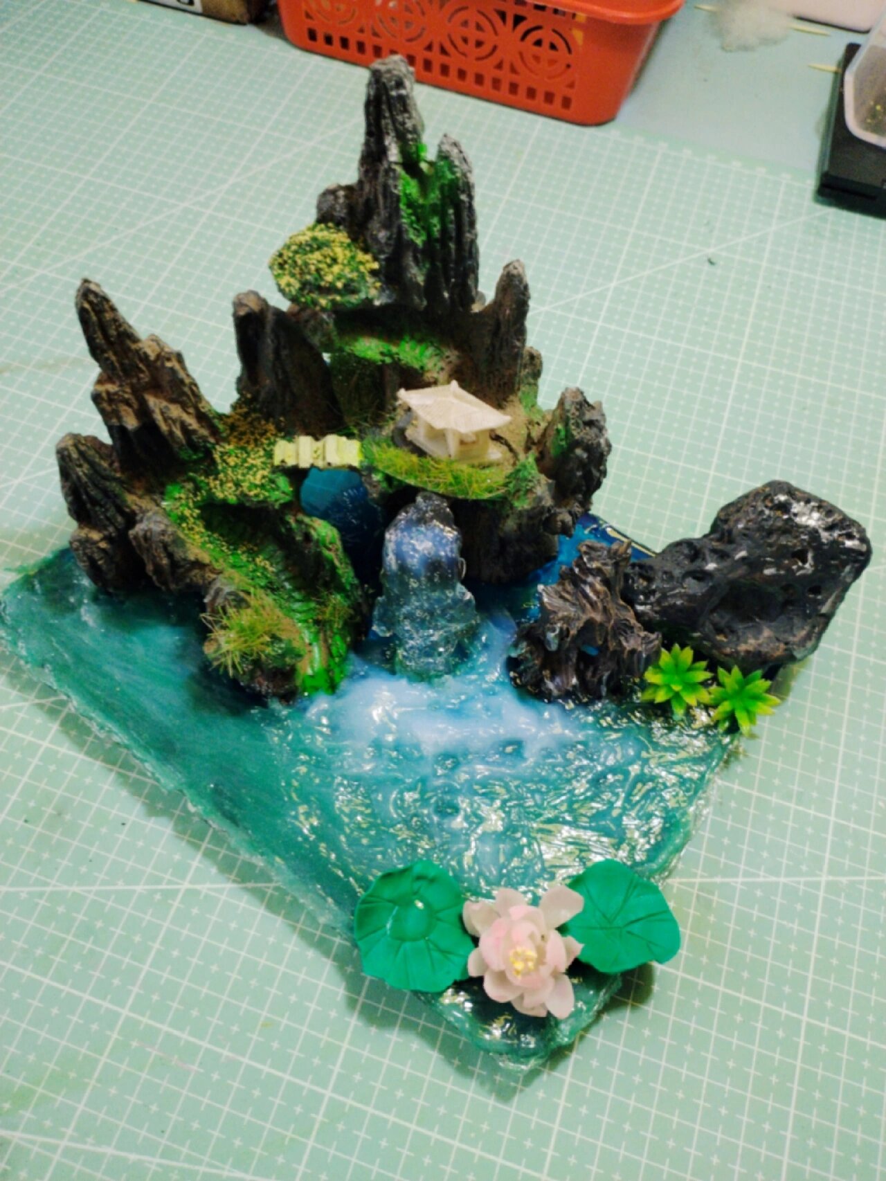 全手工人造假山水景 超轻粘土做的哦