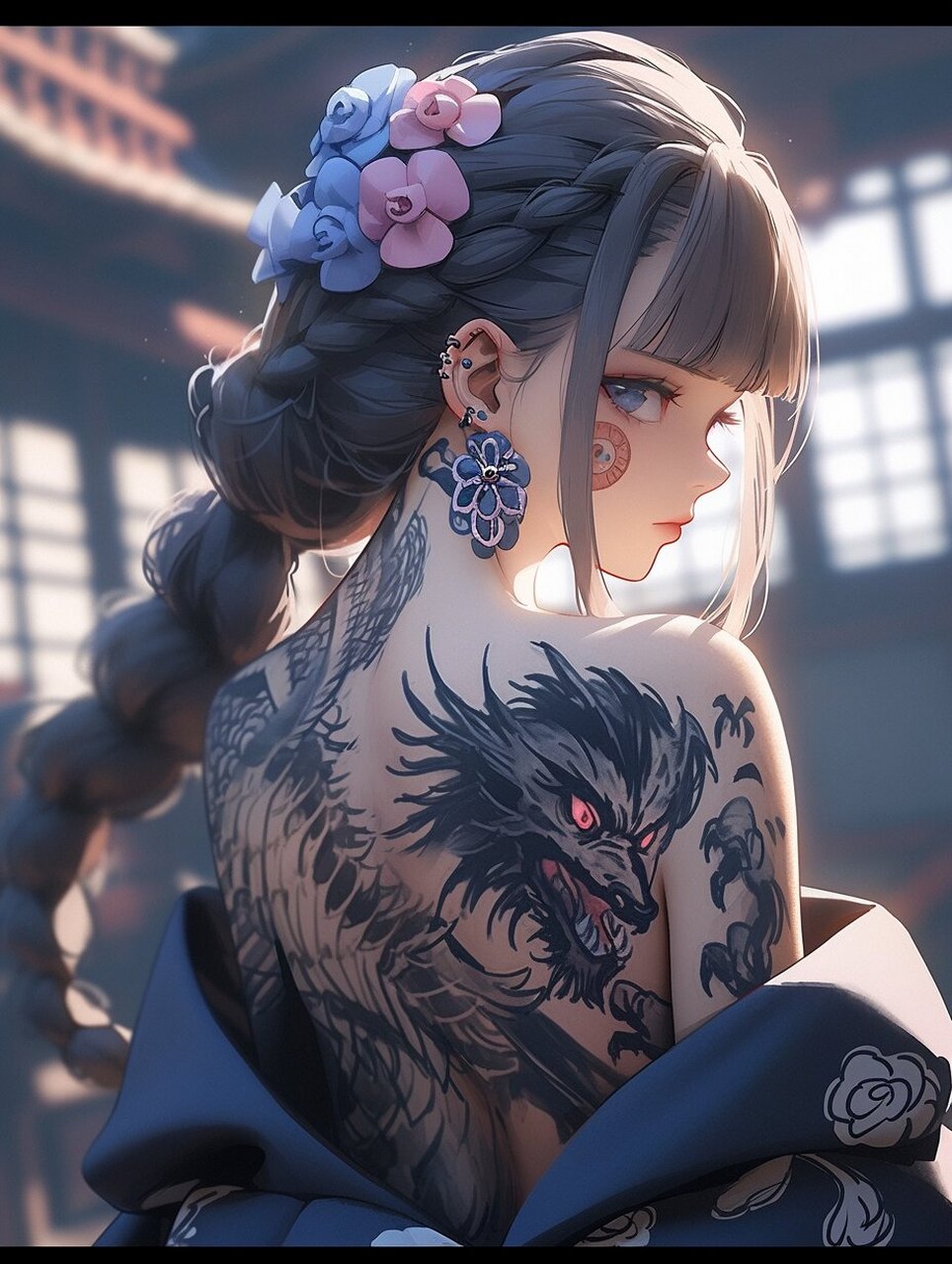 酷酷的龙纹身女孩头像壁纸