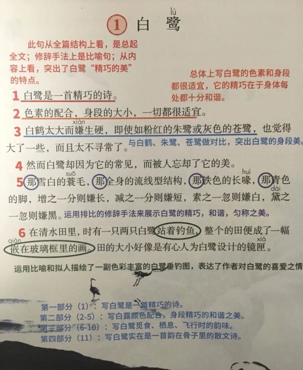 五年级上第一课《白鹭》预习批注笔记
