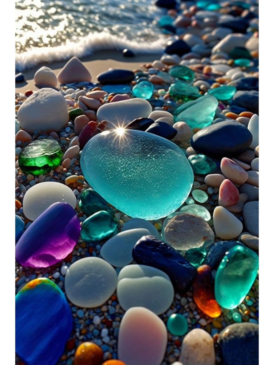 海边发光的彩色石头你喜欢吗?