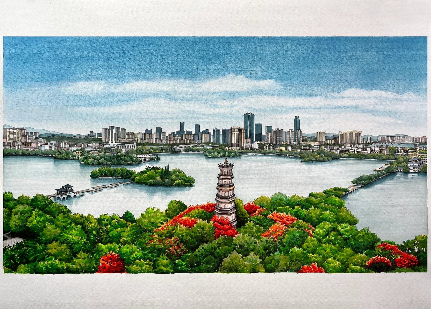 惠州西湖手绘画图片