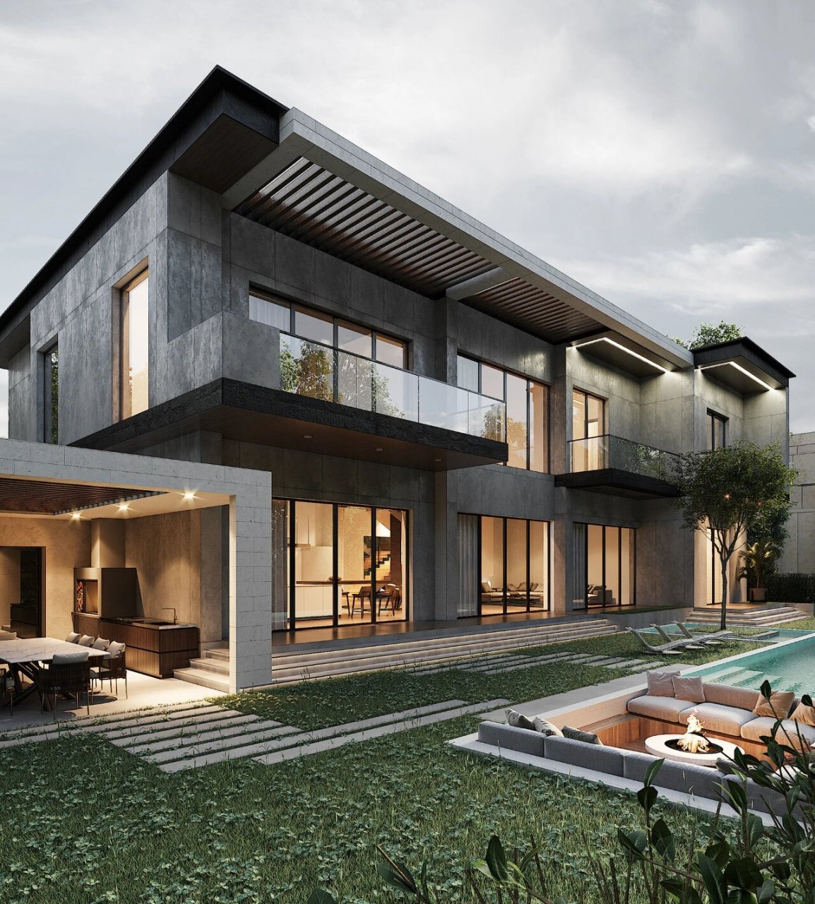 morden villa|现代二层轻奢典雅黑自建别墅 92没有过于华贵的外表