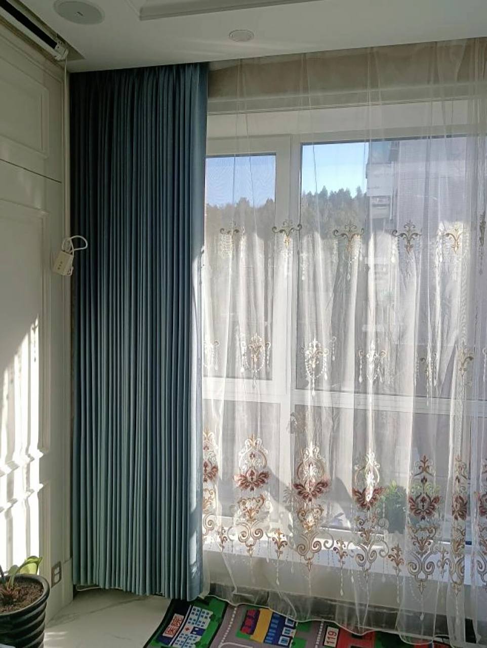 雾霾蓝窗帘真的太高级了! 家里客厅纯色布料 纱帘净显高级!