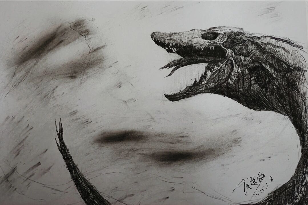 金刚骷髅岛岛之骷髅蜥蜴素描画