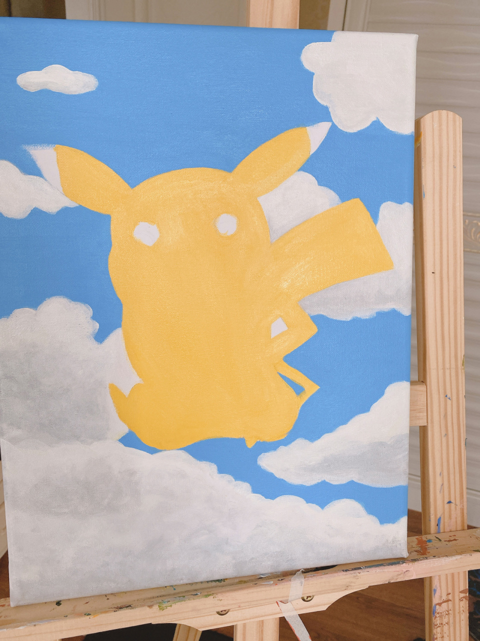 丙烯画|皮卡丘(附教程)|卡通装饰画 先大概画一下线稿,上黄色底色,再