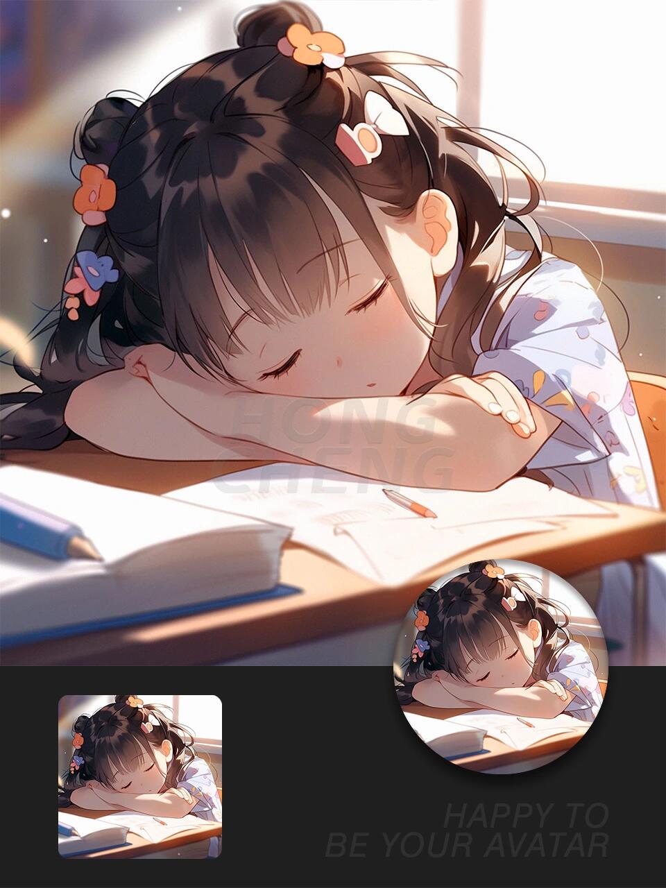 趴在桌子上了睡觉的小女孩