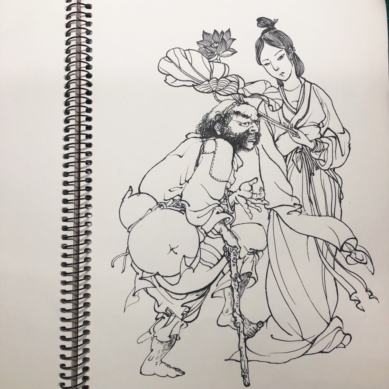线描(何仙姑和铁拐李)
