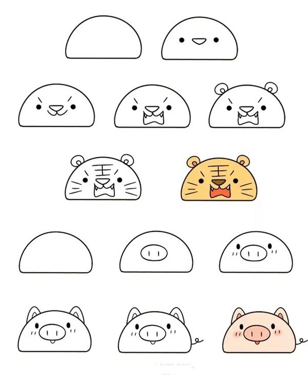 教程所画的小动物都是根据一个半圆形来变化而成,所以非常的简单易学