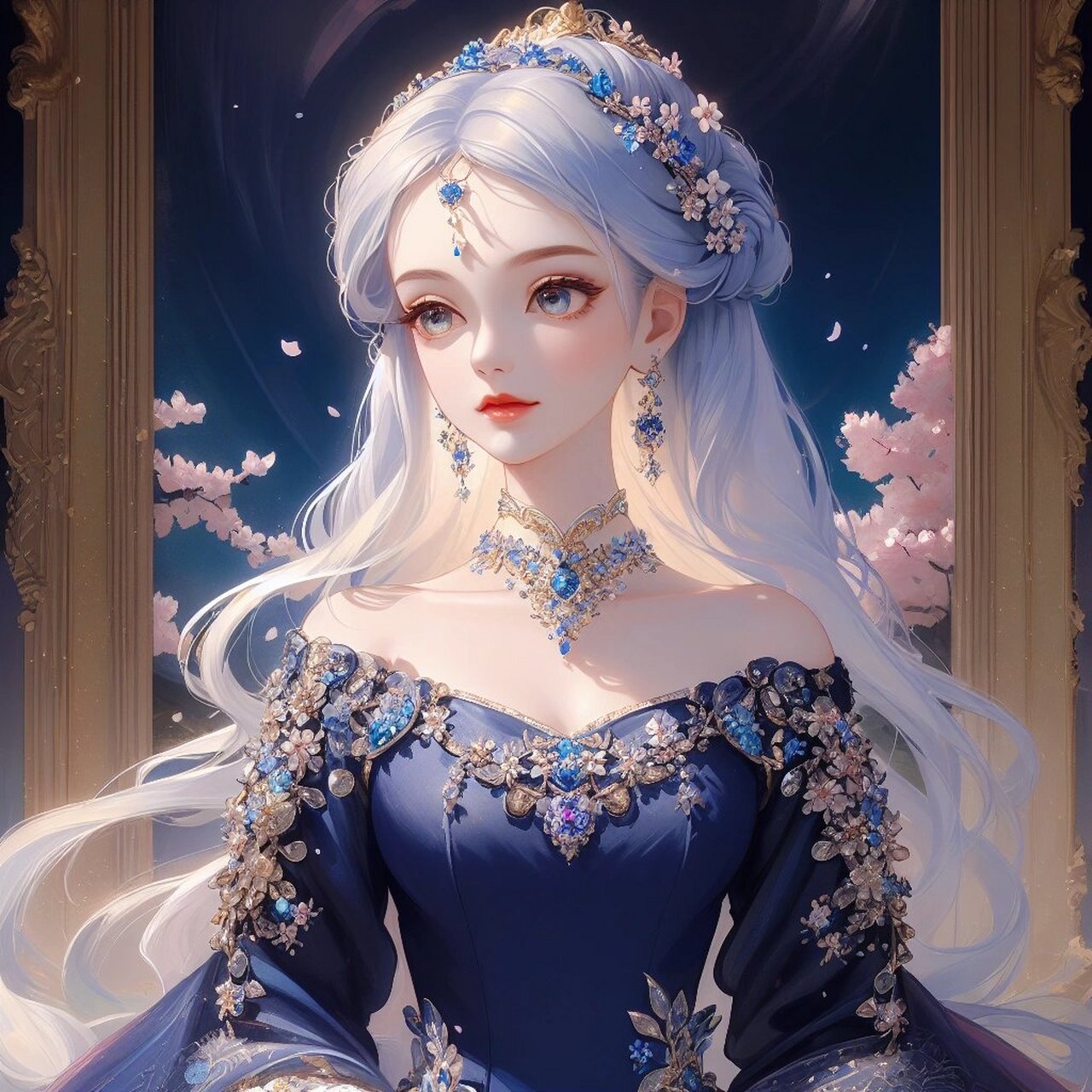 动漫头像|美少女公主樱花 白发蓝色系仙女