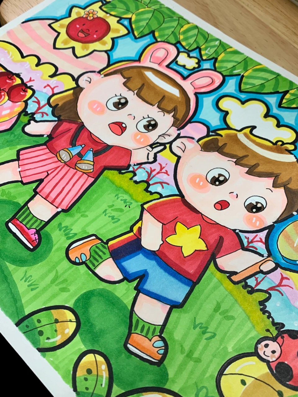 春游绘画作品小学图片