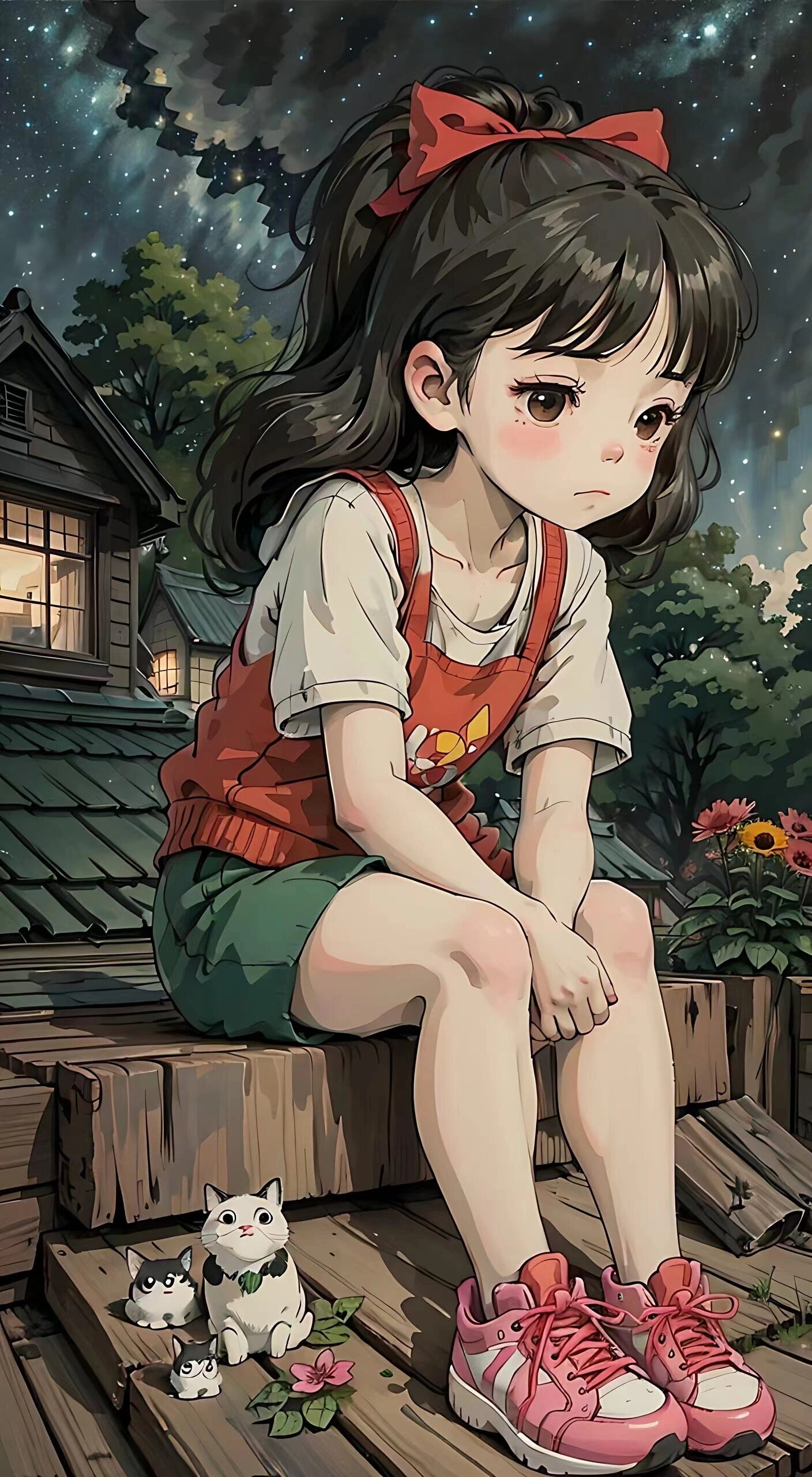 悲伤的小女孩,水墨壁纸