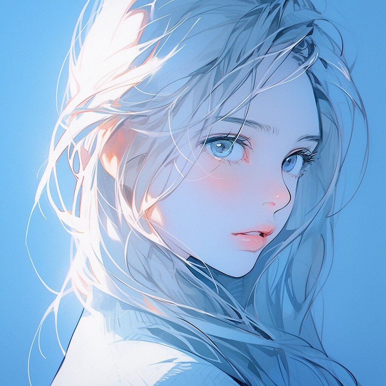 女生头像|白色头发的少女 这一双眼睛似乎是娇嫩的矢车菊的蓝色,眼神