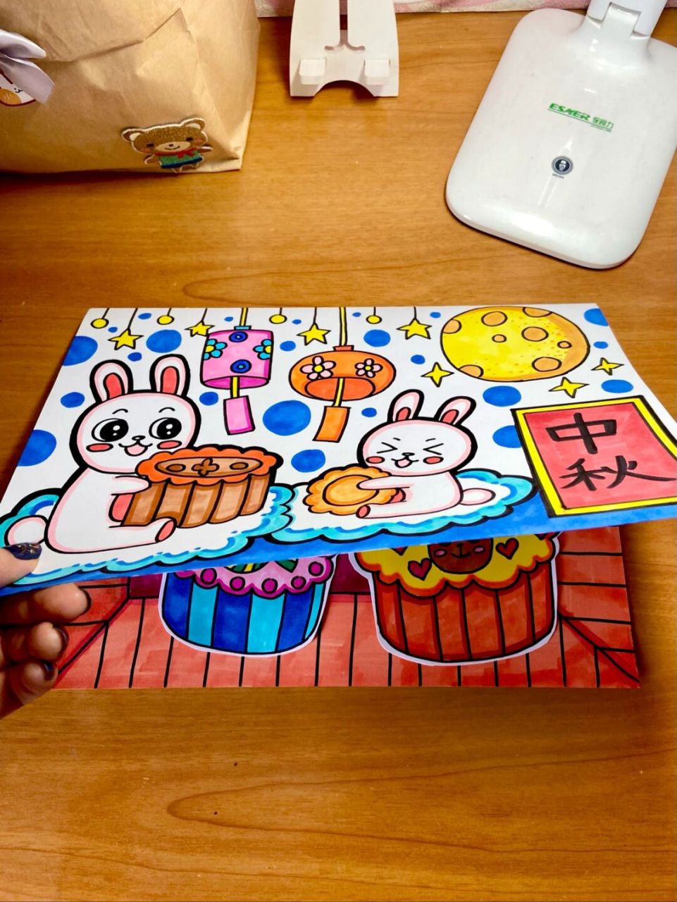 【中秋节月饼礼盒04】马克笔创意儿童画手工 中秋节主题创意画,此画