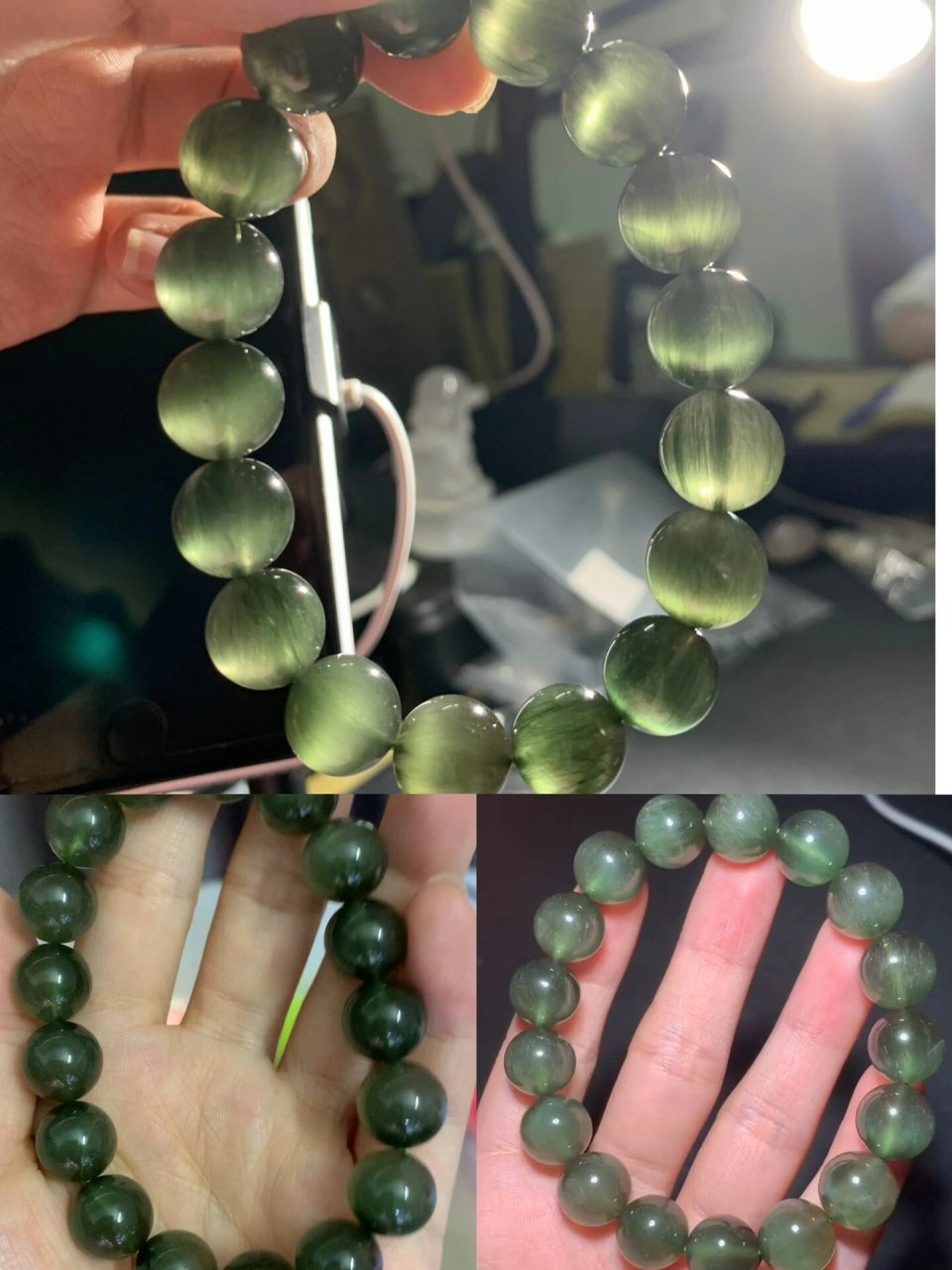头一次入绿发晶,哪条更好?好难选择呀呀!图一有通透度,图二发丝顺.