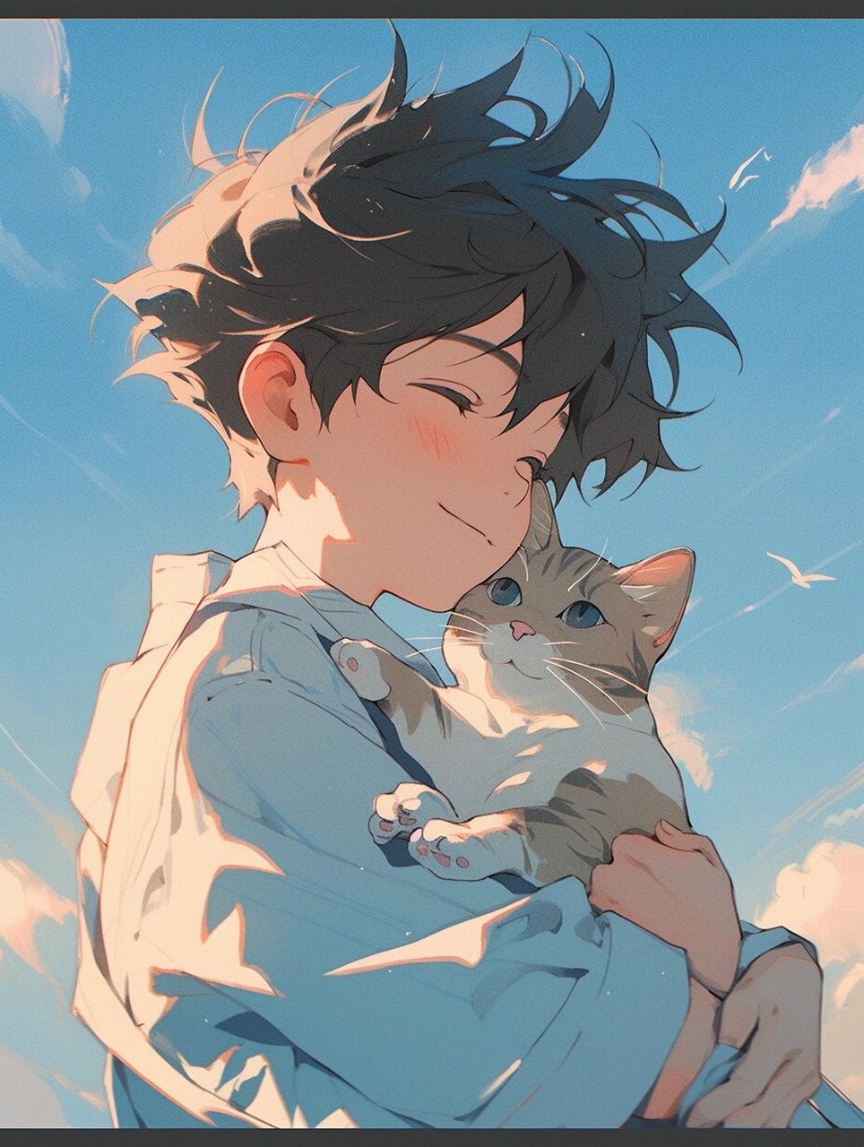 超级可爱男女孩抱着猫猫情侣头像扁平画风