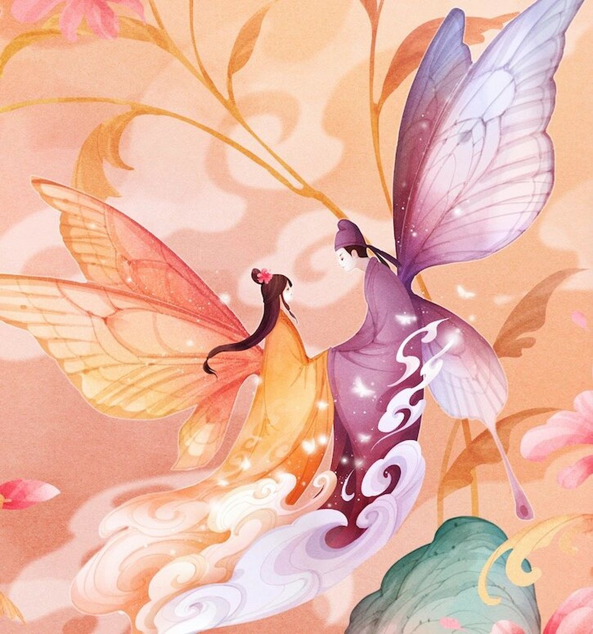 梁祝 前段时间和美图秀秀合作的一个古代爱情神话系列的插图视觉