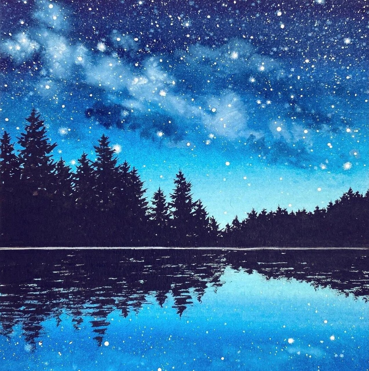 梦幻星空系列水彩剪影画 | 色彩练习 不管什么样子的星空系列我都喜欢