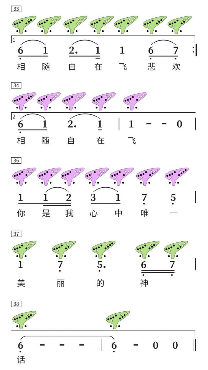 陶笛曲谱12孔神话图片