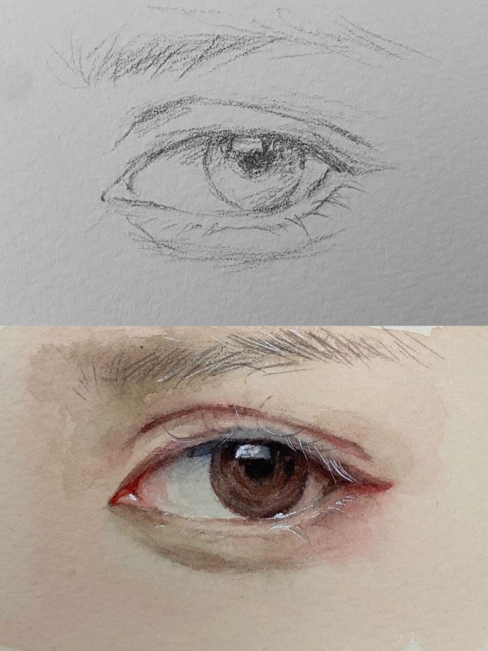 我看看谁还不会画水彩写实眼睛 明天周末了还不快点来画画带过程有