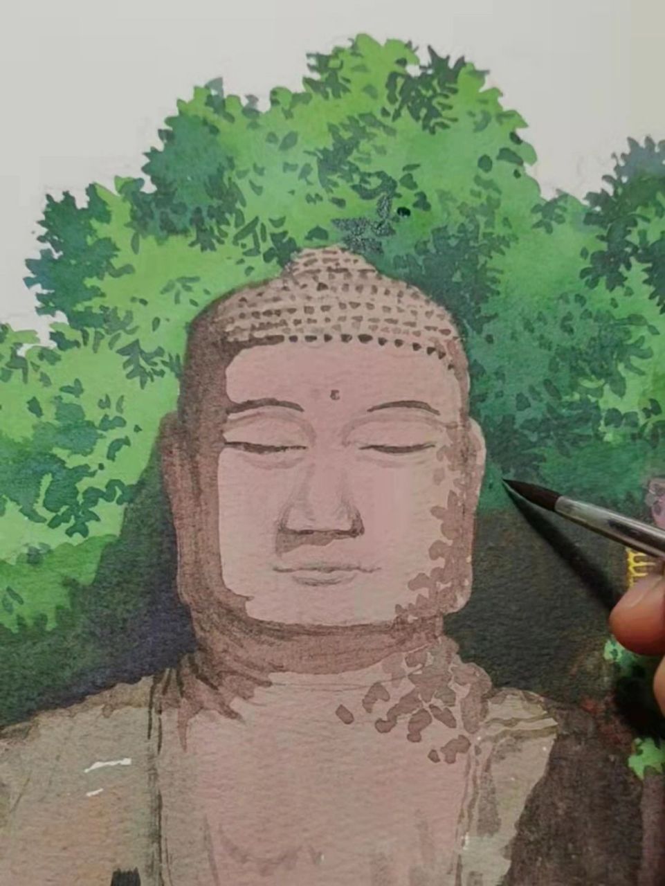 水彩风景画【乐山大佛】